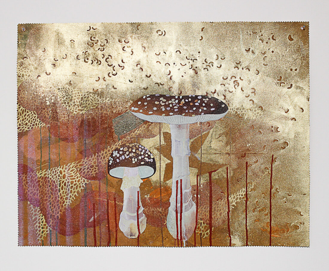 Obra de Paul Mignard de la serie Calendrier évolutionnaire, pigmentos sobre tela no tensada, presentada por Galerie Poggi en París