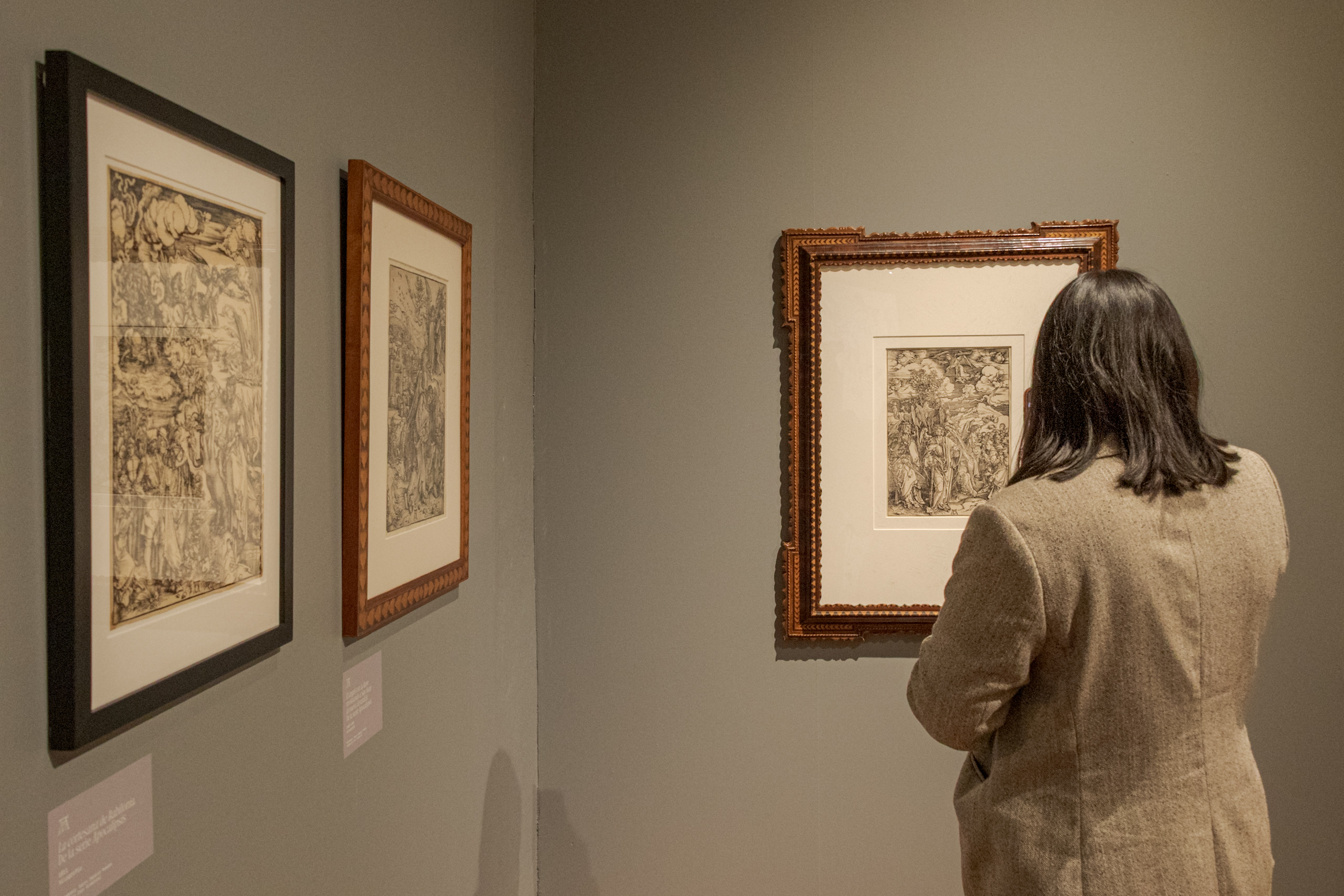 Visitante observando grabados originales de Alberto Durero durante la exposición Durero, el primer artista viral, en el Museo Franz Mayer de Ciudad de México.