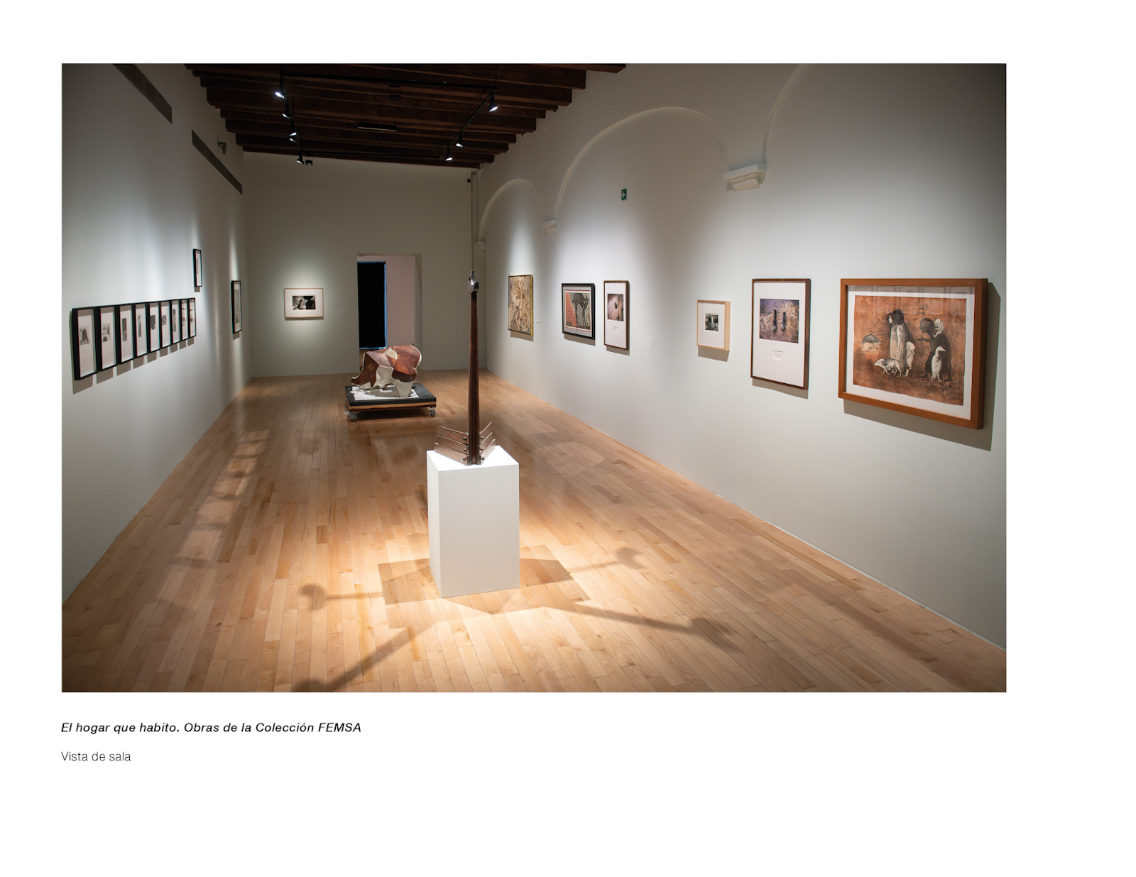 Sala con pinturas, fotografías y esculturas de la exposición El hogar que habito en el Museo Amparo